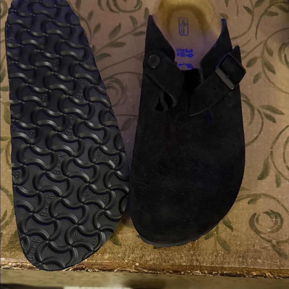 Women's Birkenstock Boston Black Suede Slip-On Clogs - Picture 3 of 4